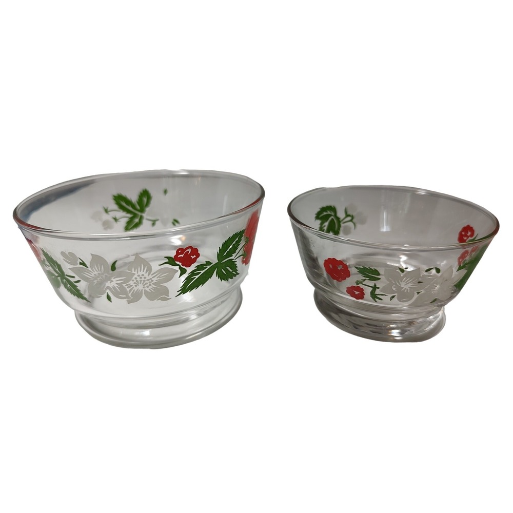 Vintage Libbey Raspberry and Blossom‎ Bowls 1970s Snack and Custard Lot of Two